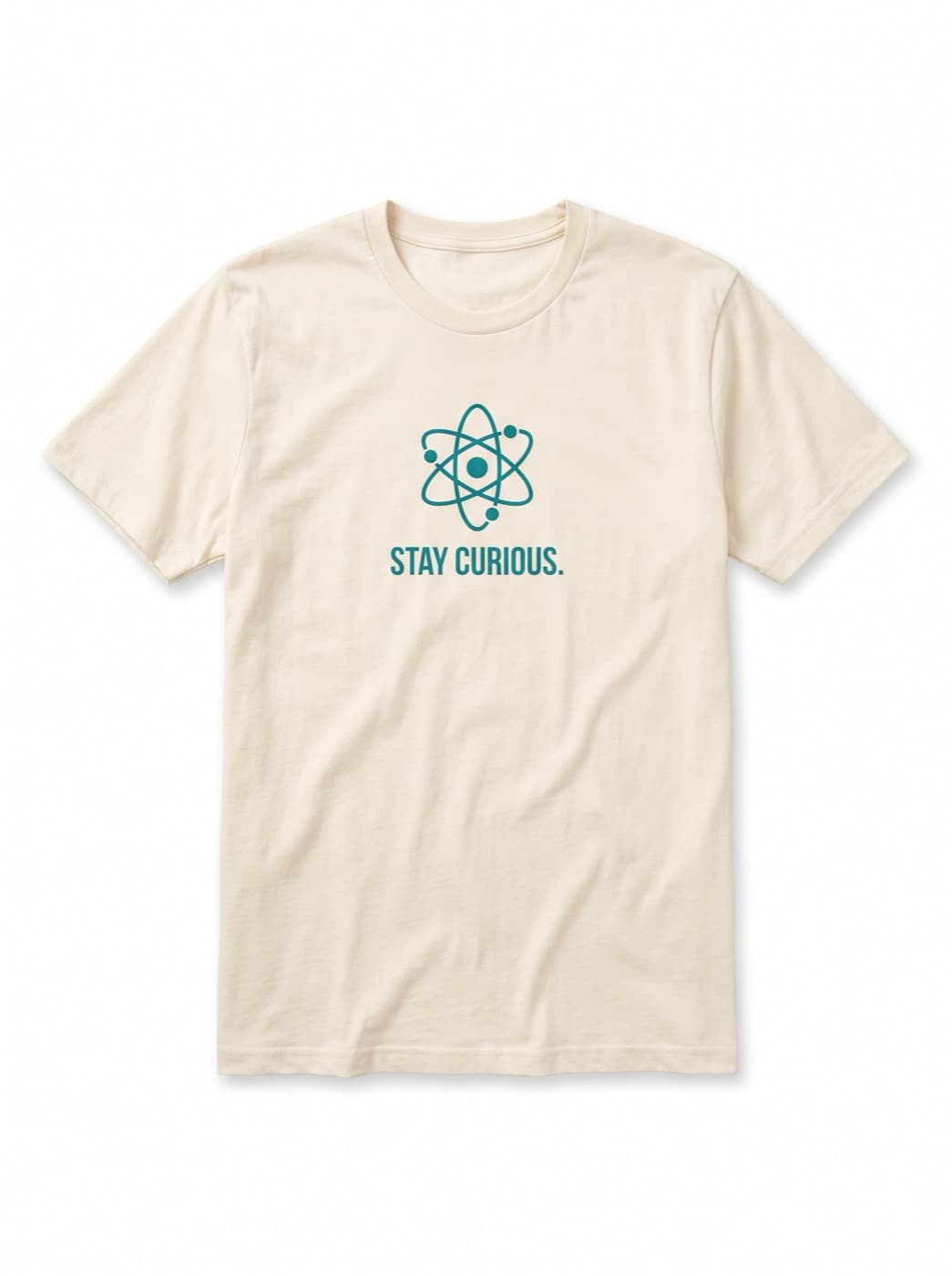 Stay Curious tee in Natural, printed with STAY CURIOUS.